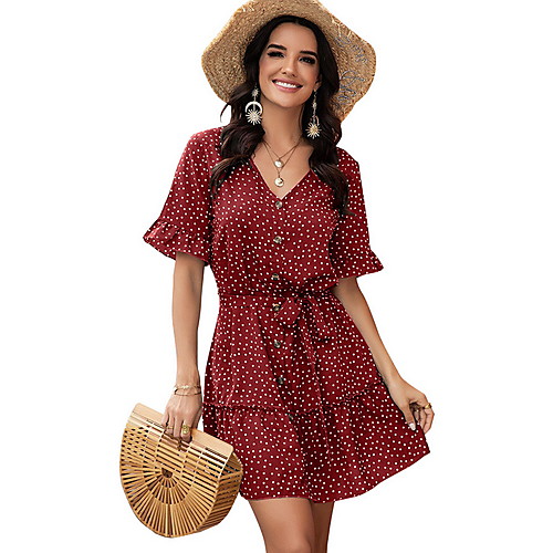 Women's Shift Dress Short Mini Dress - Short Sleeves Polka Dot Summer Casual Daily 2020 Wine Yellow Green Navy Blue S M L XL
Women's Shift Dress Short Mini Dress - Short Sleeves Polka Dot Summer Casual Daily 2020 Wine Yellow Green Navy Blue S M L XL