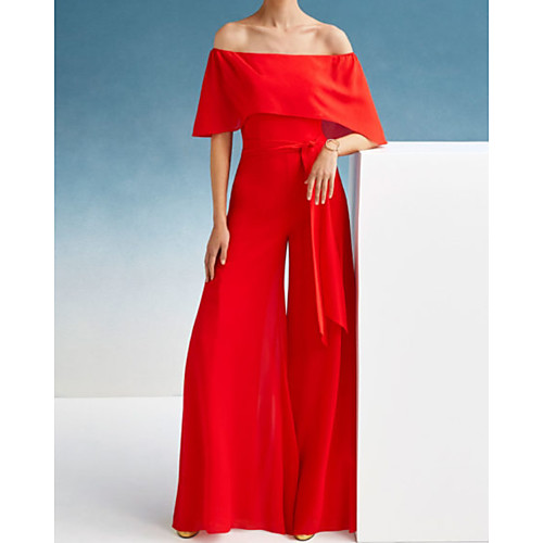 Jumpsuits Minimalist Elegant Wedding Guest Formal Evening Dress Off Shoulder Short Sleeve Floor Length Chiffon with Sash / Ribbon 2021
Jumpsuits Minimalist Elegant Wedding Guest Formal Evening Dress Off Shoulder Short Sleeve Floor Length Chiffon with Sash / Ribbon 2021
