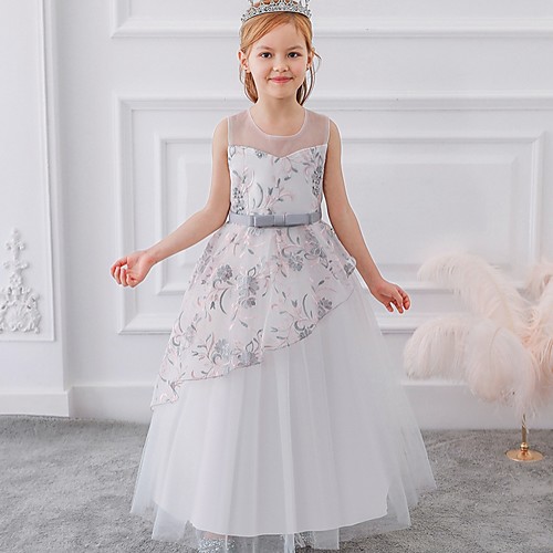 Princess / Ball Gown Floor Length Wedding / Party Flower Girl Dresses - Tulle Sleeveless Illusion Neck with Sash / Ribbon / Bow(s) / Embroidery
Princess / Ball Gown Floor Length Wedding / Party Flower Girl Dresses - Tulle Sleeveless Illusion Neck with Sash / Ribbon / Bow(s) / Embroidery