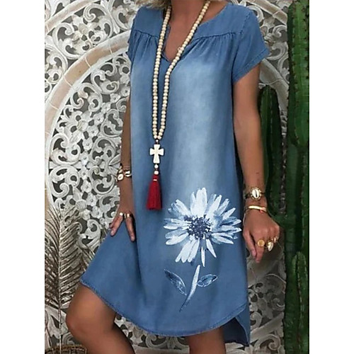 Women's Shift Dress Knee Length Dress - Short Sleeves Floral Summer Casual 2020 Light Blue M L XL XXL
Women's Shift Dress Knee Length Dress - Short Sleeves Floral Summer Casual 2020 Light Blue M L XL XXL