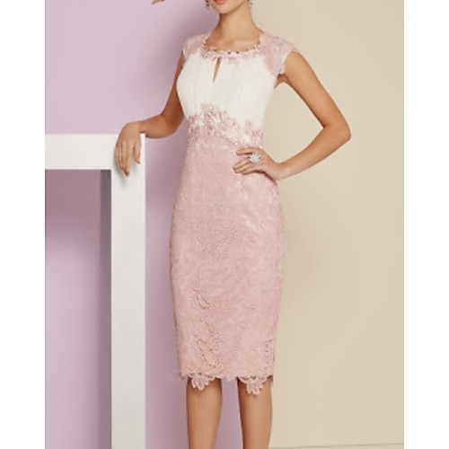 Sheath / Column Mother of the Bride Dress Elegant Vintage Jewel Neck Knee Length Lace Satin Short Sleeve with Embroidery 2021
Sheath / Column Mother of the Bride Dress Elegant Vintage Jewel Neck Knee Length Lace Satin Short Sleeve with Embroidery 2021