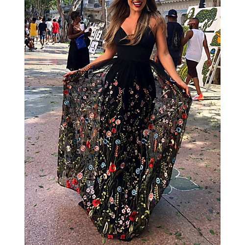 A-Line Floral Maxi Holiday Prom Dress V Neck Sleeveless Floor Length Tulle with Embroidery 2020
A-Line Floral Maxi Holiday Prom Dress V Neck Sleeveless Floor Length Tulle with Embroidery 2020