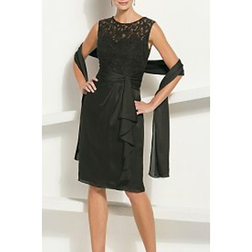 Two Piece Sheath / Column Mother of the Bride Dress Wrap Included Jewel Neck Knee Length Chiffon Lace Sleeveless with Lace 2021
Two Piece Sheath / Column Mother of the Bride Dress Wrap Included Jewel Neck Knee Length Chiffon Lace Sleeveless with Lace 2021