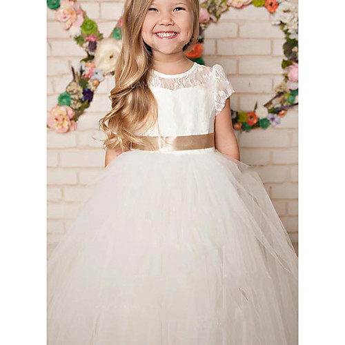 A-Line Floor Length Wedding / Party Flower Girl Dresses - Lace / Satin / Tulle Cap Sleeve Jewel Neck with Solid
A-Line Floor Length Wedding / Party Flower Girl Dresses - Lace / Satin / Tulle Cap Sleeve Jewel Neck with Solid