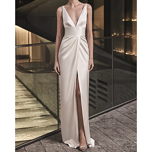 

Sheath / Column Reformation Amante Sexy Engagement Formal Evening Dress V Neck Sleeveless Floor Length Charmeuse with Sleek Draping Split 2021