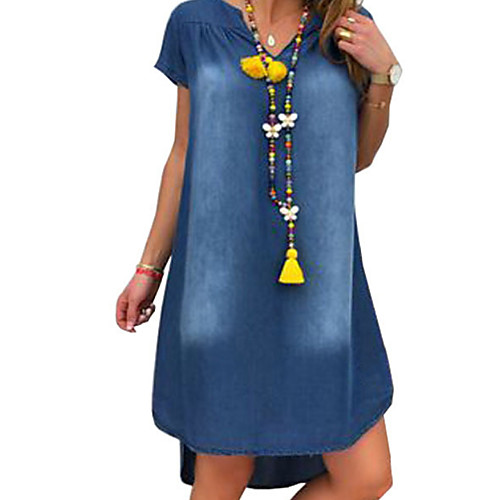 Women's Shirt Dress Denim Knee Length Dress - Short Sleeves Summer V Neck Casual Vacation Denim Loose 2020 Blue S M L XL XXL XXXL
Women's Shirt Dress Denim Knee Length Dress - Short Sleeves Summer V Neck Casual Vacation Denim Loose 2020 Blue S M L XL XXL XXXL