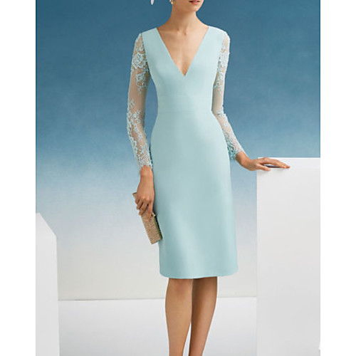 Sheath / Column Mother of the Bride Dress Elegant V Neck Knee Length Satin Long Sleeve with Embroidery 2021
Sheath / Column Mother of the Bride Dress Elegant V Neck Knee Length Satin Long Sleeve with Embroidery 2021