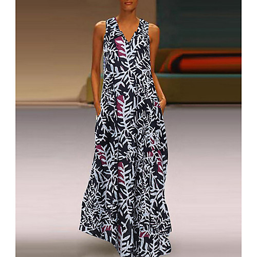 

Women's Sheath Dress Maxi long Dress - Sleeveless Geometric Summer Work 2020 Black Red Green S M L XL XXL XXXL XXXXL XXXXXL