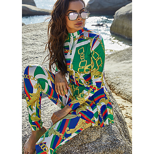 Women's Green One-piece Rash Guard Swimwear Swimsuit - Geometric Color Block Breathable S M L Green
Women's Green One-piece Rash Guard Swimwear Swimsuit - Geometric Color Block Breathable S M L Green
