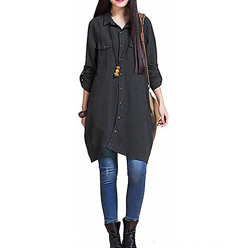 Women's Shirt Dress Knee Length Dress - Long Sleeve Solid Color Summer Casual Chinoiserie 2020 Wine White Black Blue Brown S M L XL XXL
Women's Shirt Dress Knee Length Dress - Long Sleeve Solid Color Summer Casual Chinoiserie 2020 Wine White Black Blue Brown S M L XL XXL