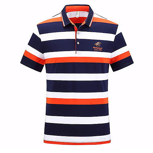 Men's Striped Print Polo Daily Blue / Red / Orange 
Men's Striped Print Polo Daily Blue / Red / Orange
