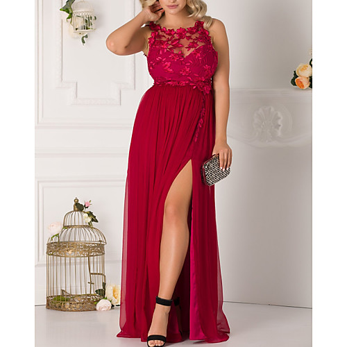 Sheath / Column Floral Plus Size Wedding Guest Prom Dress Illusion Neck Sleeveless Floor Length Chiffon with Split Appliques 2020
Sheath / Column Floral Plus Size Wedding Guest Prom Dress Illusion Neck Sleeveless Floor Length Chiffon with Split Appliques 2020