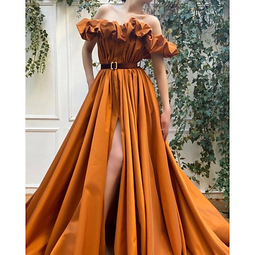 Ball Gown Luxurious Vintage Engagement Formal Evening Dress Off Shoulder Short Sleeve Sweep / Brush Train Satin with Pleats Split 2020
Ball Gown Luxurious Vintage Engagement Formal Evening Dress Off Shoulder Short Sleeve Sweep / Brush Train Satin with Pleats Split 2020