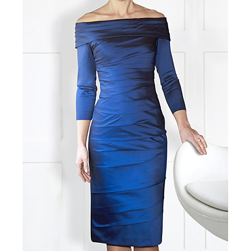 Sheath / Column Mother of the Bride Dress Elegant Off Shoulder Knee Length Satin 3/4 Length Sleeve with Ruching 2020
Sheath / Column Mother of the Bride Dress Elegant Off Shoulder Knee Length Satin 3/4 Length Sleeve with Ruching 2020