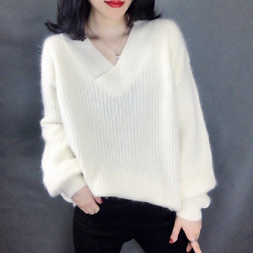 Women's Solid Colored Long Sleeve Pullover Sweater Jumper, V Neck White / Khaki / Green One-Size
Women's Solid Colored Long Sleeve Pullover Sweater Jumper, V Neck White / Khaki / Green One-Size
