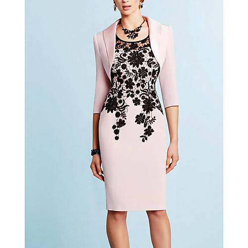 Two Piece Sheath / Column Mother of the Bride Dress Elegant Jewel Neck Knee Length Chiffon 3/4 Length Sleeve with Appliques 2020
Two Piece Sheath / Column Mother of the Bride Dress Elegant Jewel Neck Knee Length Chiffon 3/4 Length Sleeve with Appliques 2020