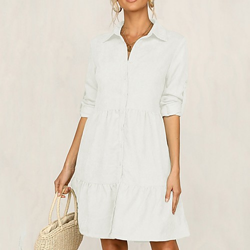 Women's Shirt Dress Knee Length Dress White Black Yellow Blushing Pink Green Long Sleeve Solid Color Summer Shirt Collar Casual 2021 S M L XL
Women's Shirt Dress Knee Length Dress White Black Yellow Blushing Pink Green Long Sleeve Solid Color Summer Shirt Collar Casual 2021 S M L XL