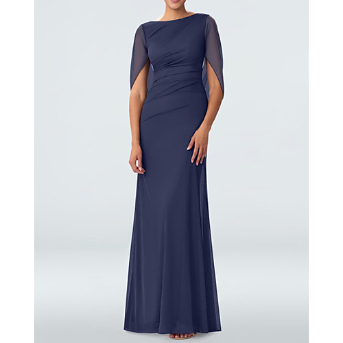 Sheath / Column Mother of the Bride Dress Elegant Jewel Neck Floor Length Chiffon 3/4 Length Sleeve with Pleats 2021
Sheath / Column Mother of the Bride Dress Elegant Jewel Neck Floor Length Chiffon 3/4 Length Sleeve with Pleats 2021