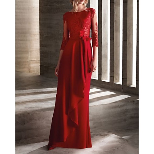 Sheath / Column Elegant Floral Engagement Formal Evening Dress Jewel Neck 3/4 Length Sleeve Floor Length Chiffon Lace with Sash / Ribbon Appliques 2021
Sheath / Column Elegant Floral Engagement Formal Evening Dress Jewel Neck 3/4 Length Sleeve Floor Length Chiffon Lace with Sash / Ribbon Appliques 2021