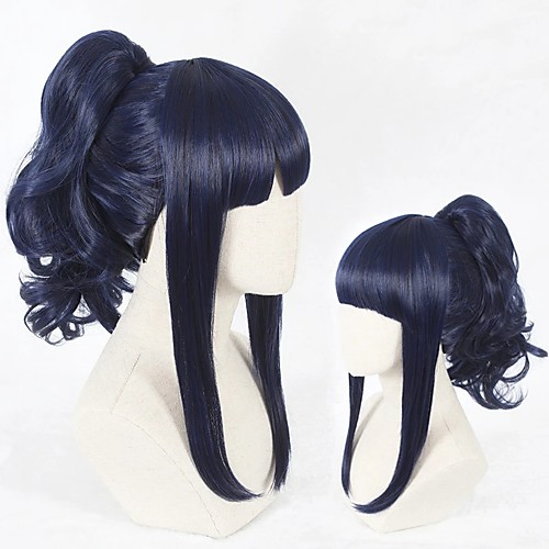

Cosplay Wig Hyuga Hinata Naruto Curly Cosplay Halloween With Ponytail Wig Medium Length Blue Synthetic Hair 18 inch Women's Anime Cosplay Creative Blue