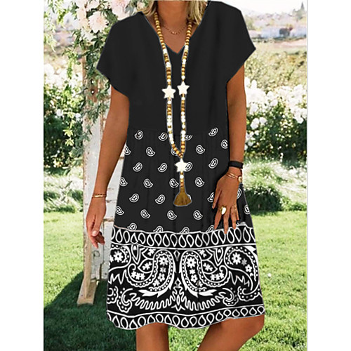 Women's Shift Dress Knee Length Dress Black Short Sleeve Geometric Print Summer V Neck Hot Casual 2021 M L XL XXL 3XL
Women's Shift Dress Knee Length Dress Black Short Sleeve Geometric Print Summer V Neck Hot Casual 2021 M L XL XXL 3XL