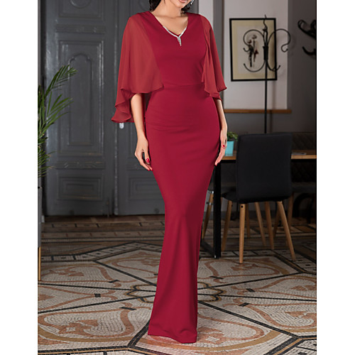 Mermaid / Trumpet Reformation Amante Elegant Engagement Formal Evening Dress V Neck Half Sleeve Floor Length Spandex with Sleek 2021
Mermaid / Trumpet Reformation Amante Elegant Engagement Formal Evening Dress V Neck Half Sleeve Floor Length Spandex with Sleek 2021