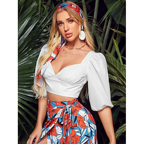 Women's Blouse Solid Colored Tops Puff Sleeve Boat Neck Basic Going out Summer White XS S M L
Women's Blouse Solid Colored Tops Puff Sleeve Boat Neck Basic Going out Summer White XS S M L