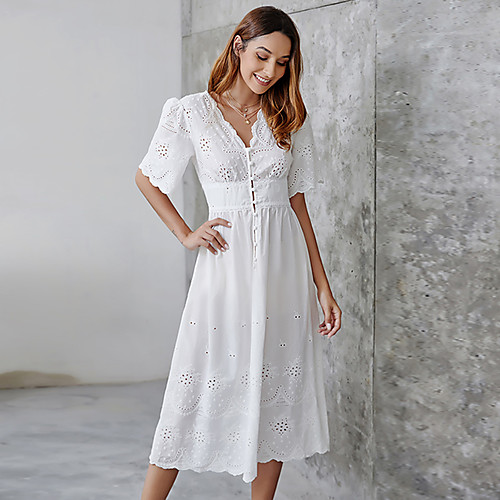 Women's Sheath Dress Knee Length Dress - Half Sleeve Solid Color Summer Casual 2020 White S M L XL XXL
Women's Sheath Dress Knee Length Dress - Half Sleeve Solid Color Summer Casual 2020 White S M L XL XXL