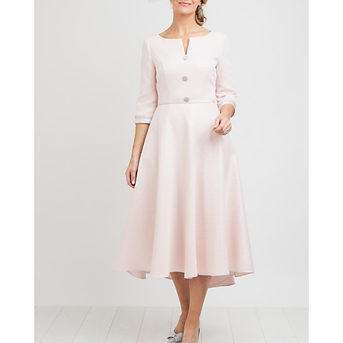 A-Line Mother of the Bride Dress Elegant Jewel Neck Tea Length Satin 3/4 Length Sleeve with Sash / Ribbon Pleats 2021
A-Line Mother of the Bride Dress Elegant Jewel Neck Tea Length Satin 3/4 Length Sleeve with Sash / Ribbon Pleats 2021
