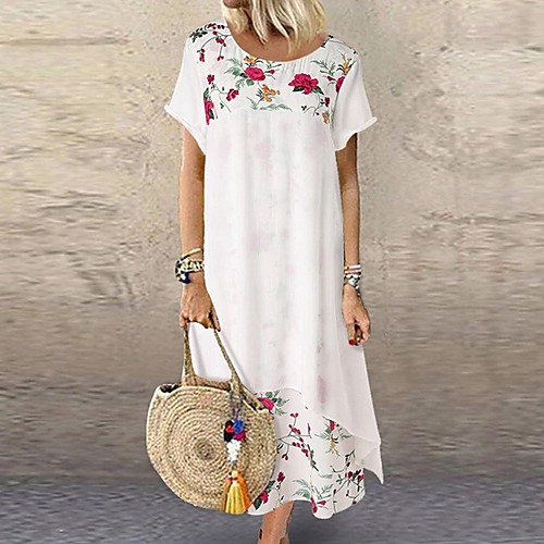 Women's A Line Dress Midi Dress White Navy Blue Short Sleeve Floral Summer Round Neck Casual 2021 L XL XXL 3XL 4XL 5XL
Women's A Line Dress Midi Dress White Navy Blue Short Sleeve Floral Summer Round Neck Casual 2021 L XL XXL 3XL 4XL 5XL