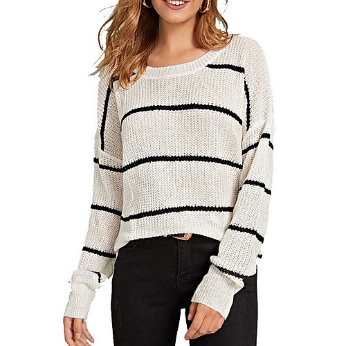 Women's Striped Long Sleeve Pullover Sweater Jumper, Round Neck White S / M / L
Women's Striped Long Sleeve Pullover Sweater Jumper, Round Neck White S / M / L