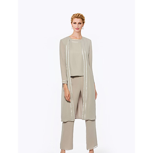 Pantsuit / Jumpsuit Mother of the Bride Dress Elegant Jewel Neck Floor Length Chiffon Sleeveless with Sequin 2021
Pantsuit / Jumpsuit Mother of the Bride Dress Elegant Jewel Neck Floor Length Chiffon Sleeveless with Sequin 2021