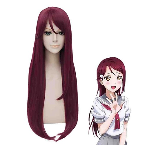 

Cosplay Wig Sakurauchi Riko Love Live Straight Cosplay With Bangs Wig Very Long Burgundy Synthetic Hair 32 inch Women's Anime Cosplay Best Quality Burgundy