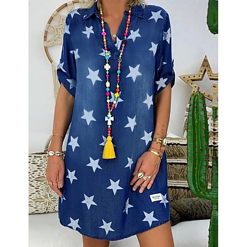Women's Denim Dress Short Mini Dress Blue Half Sleeve Star Print Summer Shirt Collar Hot Casual 2021 S M L XL XXL 3XL 4XL 5XL
Women's Denim Dress Short Mini Dress Blue Half Sleeve Star Print Summer Shirt Collar Hot Casual 2021 S M L XL XXL 3XL 4XL 5XL