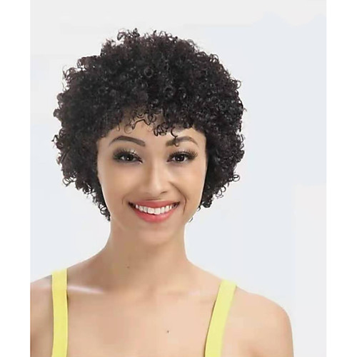 

Remy Human Hair Wig Short Afro Curly Kinky Curly Pixie Cut Short Bob Natural Women Sexy Lady New Capless Peruvian Hair Women's Natural Black #1B 6 inch