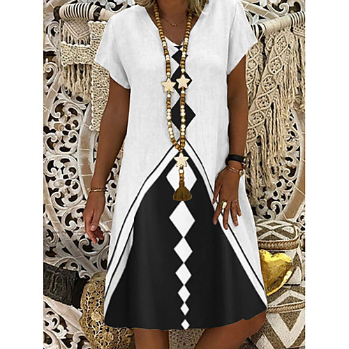 Women's Shift Dress Knee Length Dress White Short Sleeve Geometric Summer V Neck Casual 2021 M L XL XXL 3XL
Women's Shift Dress Knee Length Dress White Short Sleeve Geometric Summer V Neck Casual 2021 M L XL XXL 3XL