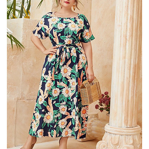 Women's A Line Dress Maxi long Dress Blue Short Sleeve Floral Summer Round Neck Work 2021 3XL 4XL 5XL 6XL / Plus Size
Women's A Line Dress Maxi long Dress Blue Short Sleeve Floral Summer Round Neck Work 2021 3XL 4XL 5XL 6XL / Plus Size
