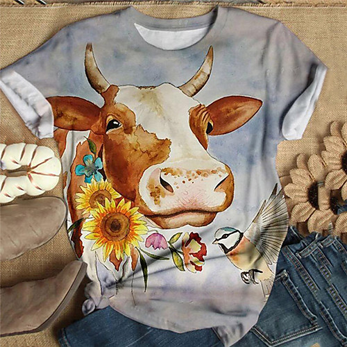 Women's T shirt Floral Flower Animal Long Sleeve Print Round Neck Tops Basic Basic Top Light gray Rainbow Light Blue
Women's T shirt Floral Flower Animal Long Sleeve Print Round Neck Tops Basic Basic Top Light gray Rainbow Light Blue
