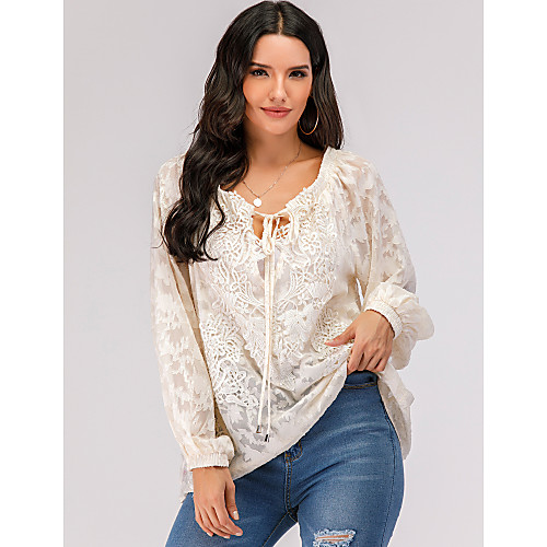 Women's T shirt Solid Colored Long Sleeve Hollow Out Embroidery Lace V Neck Tops Basic Top Beige
Women's T shirt Solid Colored Long Sleeve Hollow Out Embroidery Lace V Neck Tops Basic Top Beige