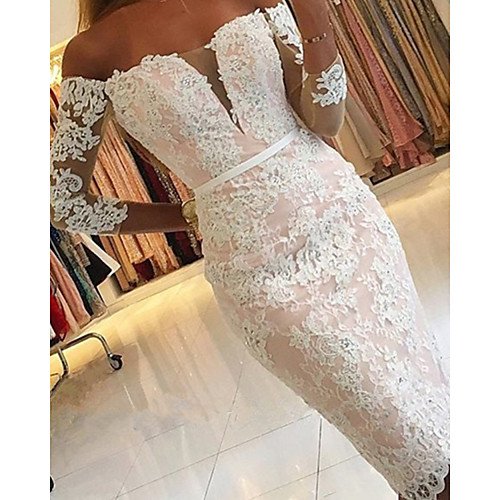 Mermaid / Trumpet Elegant Floral Engagement Prom Dress Off Shoulder 3/4 Length Sleeve Knee Length Lace with Appliques 2021
Mermaid / Trumpet Elegant Floral Engagement Prom Dress Off Shoulder 3/4 Length Sleeve Knee Length Lace with Appliques 2021
