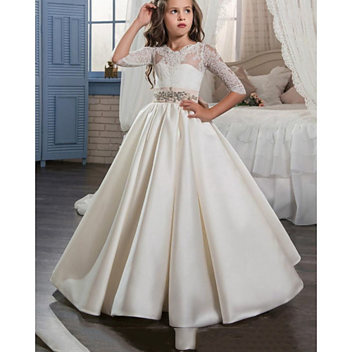 Princess / A-Line Floor Length Party / Wedding Flower Girl Dresses - Satin Half Sleeve Jewel Neck with Bow(s) / Pleats / Solid
Princess / A-Line Floor Length Party / Wedding Flower Girl Dresses - Satin Half Sleeve Jewel Neck with Bow(s) / Pleats / Solid