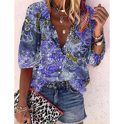 Women's Blouse Shirt Floral Geometric Flower Long Sleeve V Neck Tops Basic Top Blue Purple Blushing Pink
Women's Blouse Shirt Floral Geometric Flower Long Sleeve V Neck Tops Basic Top Blue Purple Blushing Pink