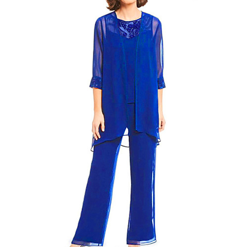 Pantsuit / Jumpsuit Mother of the Bride Dress Plus Size Jewel Neck Ankle Length Chiffon Half Sleeve with Lace 2021
Pantsuit / Jumpsuit Mother of the Bride Dress Plus Size Jewel Neck Ankle Length Chiffon Half Sleeve with Lace 2021