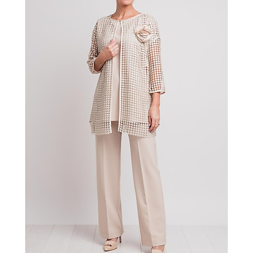 Pantsuit / Jumpsuit Mother of the Bride Dress Elegant Jewel Neck Floor Length Chiffon Lace 3/4 Length Sleeve with Flower 2021
Pantsuit / Jumpsuit Mother of the Bride Dress Elegant Jewel Neck Floor Length Chiffon Lace 3/4 Length Sleeve with Flower 2021