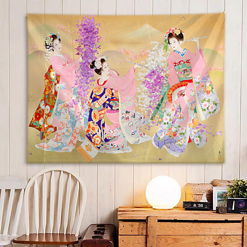 

Japanese Painting Style Ukiyo-e Wall Tapestry Art Decor Blanket Curtain Hanging Home Bedroom Living Room Decoration Kimono Wowen Geisha