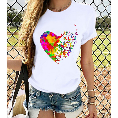 Women's T-shirt Butterfly Heart Graphic Prints Round Neck Tops Slim 100% Cotton Basic Top White
Women's T-shirt Butterfly Heart Graphic Prints Round Neck Tops Slim 100% Cotton Basic Top White