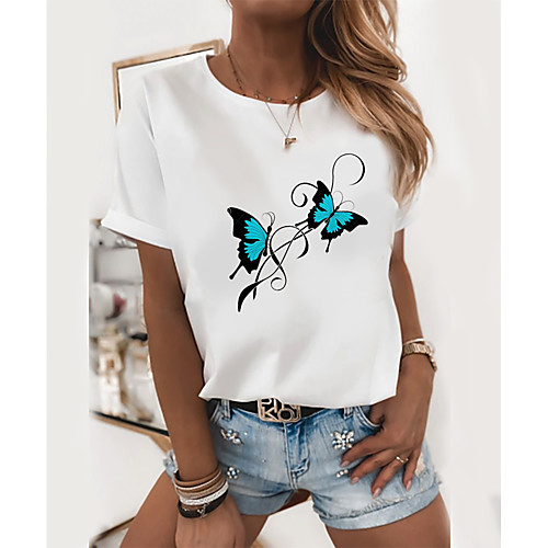 Women's T-shirt Butterfly Graphic Prints Round Neck Tops Slim 100% Cotton Basic Top White
Women's T-shirt Butterfly Graphic Prints Round Neck Tops Slim 100% Cotton Basic Top White