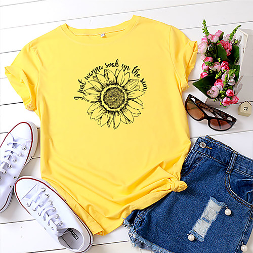 Women's T shirt Floral Graphic Text Print Round Neck Tops 100% Cotton Basic Basic Top White Yellow Blushing Pink / Sunflower
Women's T shirt Floral Graphic Text Print Round Neck Tops 100% Cotton Basic Basic Top White Yellow Blushing Pink / Sunflower