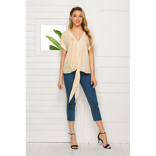 Women's Blouse Shirt Striped Lace up Print V Neck Tops Batwing Sleeve Basic Top Red Yellow
Women's Blouse Shirt Striped Lace up Print V Neck Tops Batwing Sleeve Basic Top Red Yellow