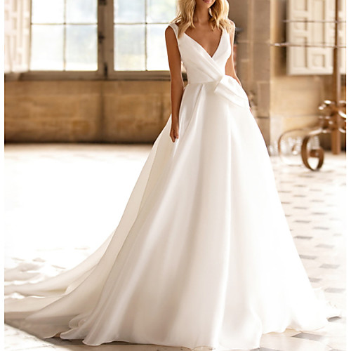 A-Line Wedding Dresses V Neck Chapel Train Organza Sleeveless Formal with 2021
A-Line Wedding Dresses V Neck Chapel Train Organza Sleeveless Formal with 2021